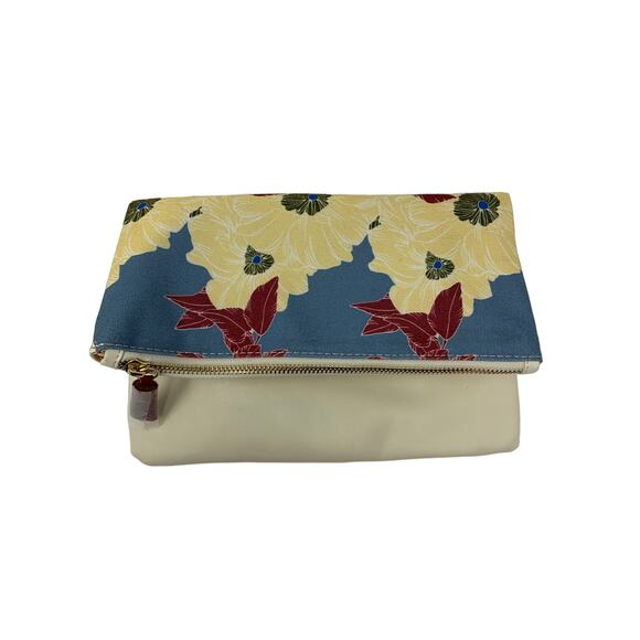 Rachel Pally Reversible Clutch Bag Pouch Blue Floral Flowers Yellow Zipper White - Picture 1 of 5
